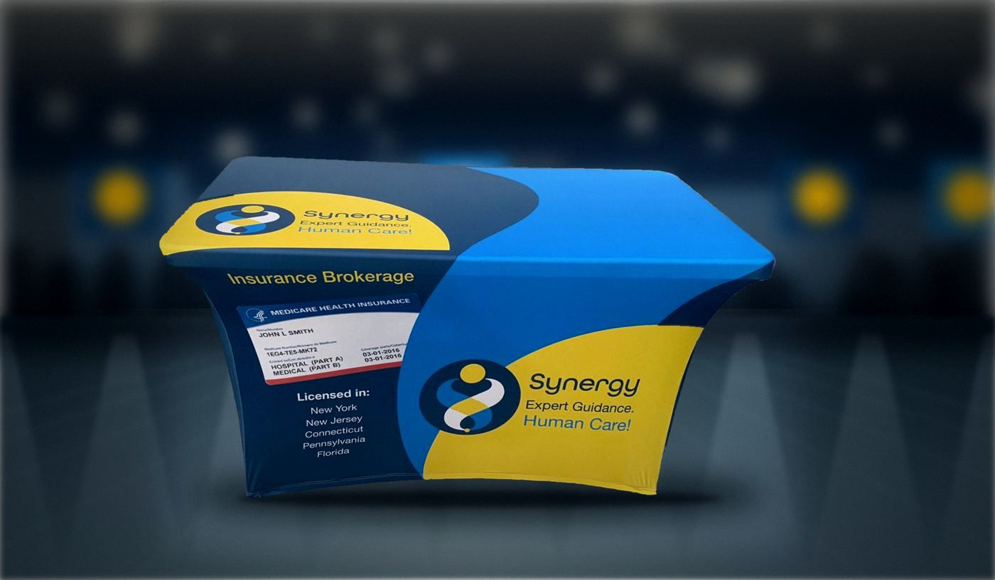 Synergy trade show table cover designed by Longo Advertising
