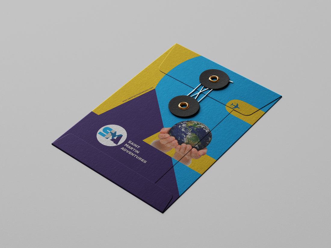 Saint Martin Adventures branded string envelope folder