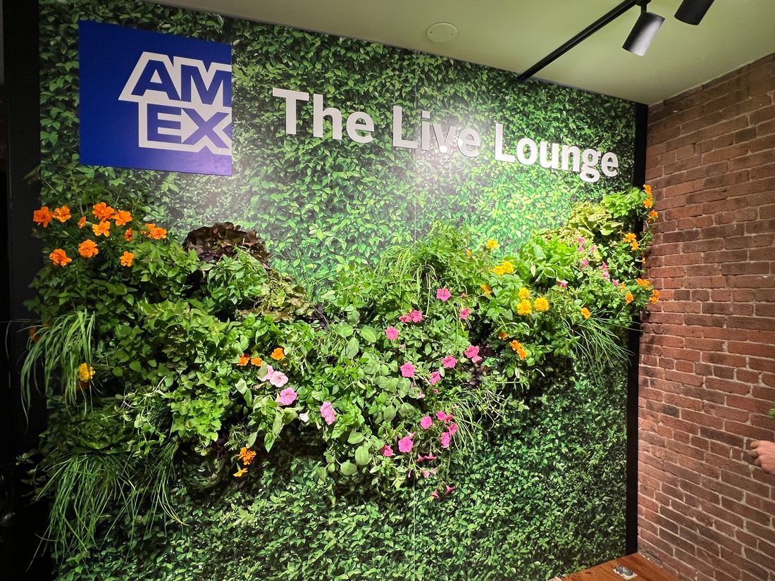 The AMEX Live Lounge living wall with fresh flowers