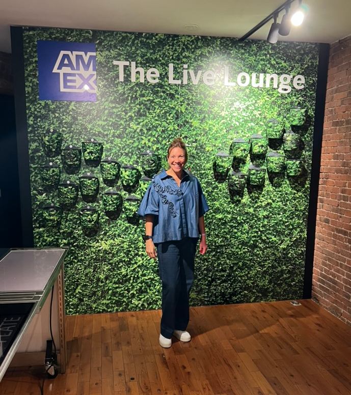 Cathy Longo at the finished living wall