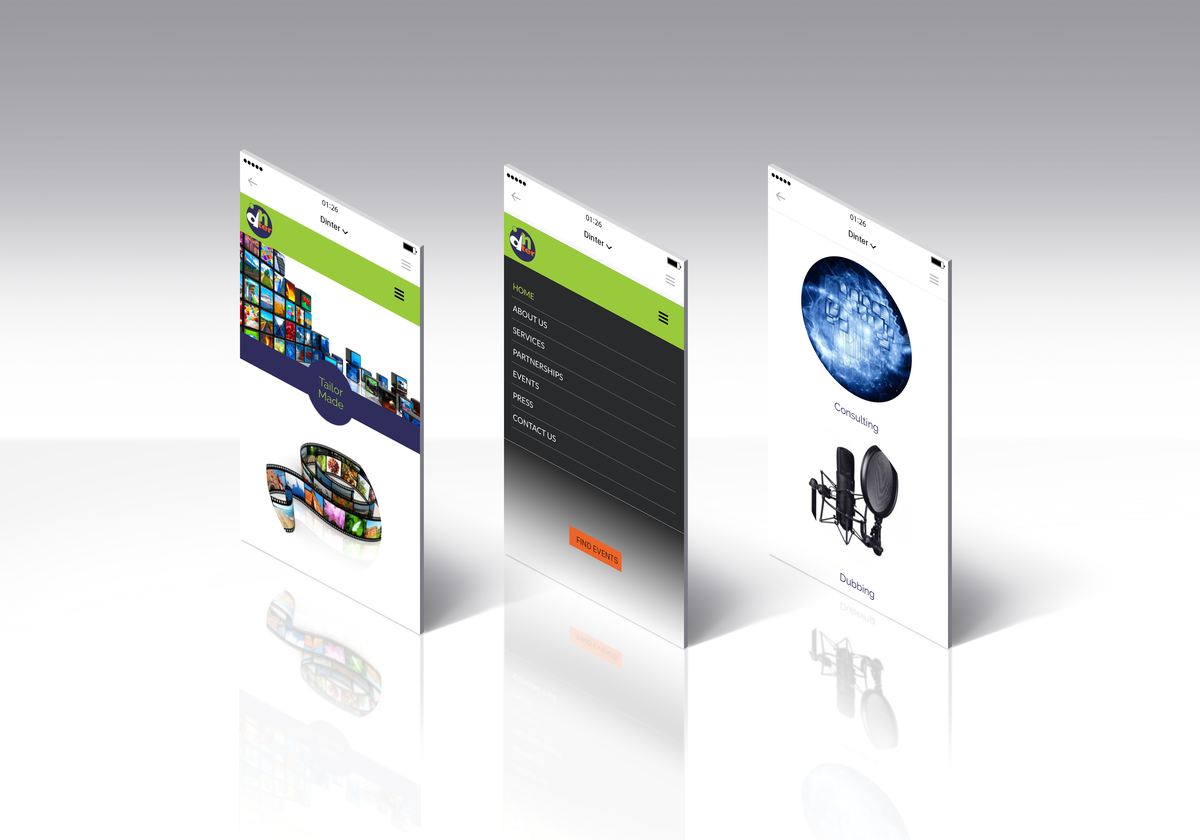 Dinter app interface, isometric screen design by Longo Advertising